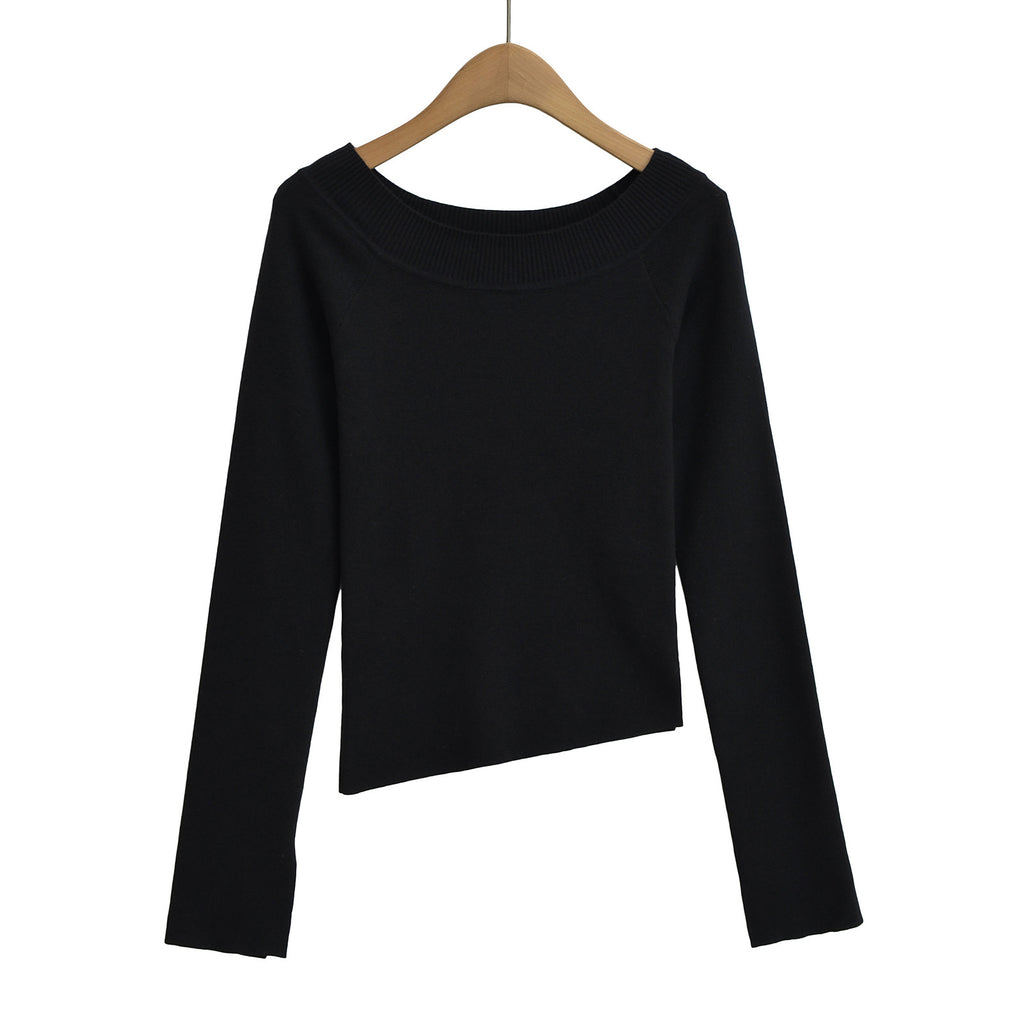 One neck slanted shoulder, off shoulder elastic slim fit top