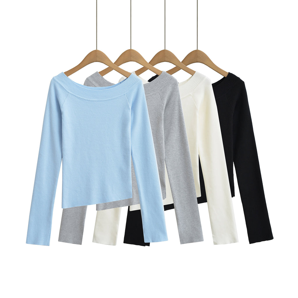 One neck slanted shoulder, off shoulder elastic slim fit top